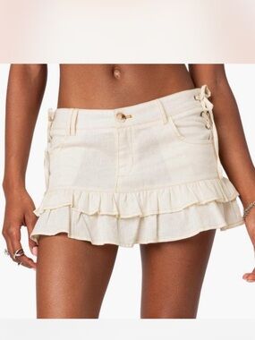 Edikted Cream Ruffle Mini Skirt